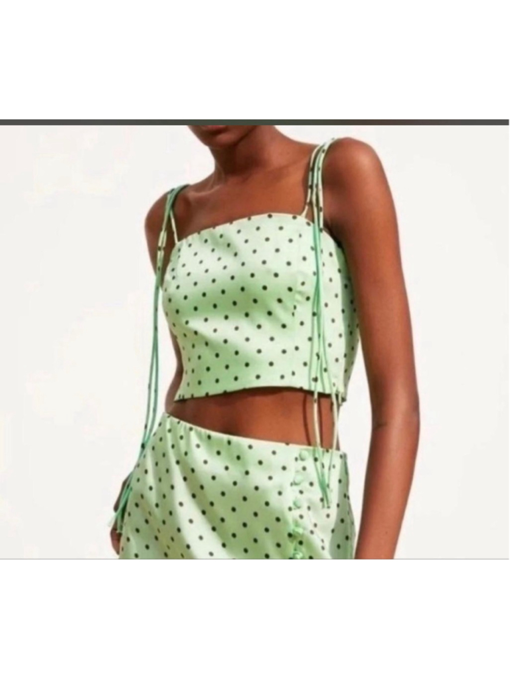Zara Polka Dot Crop Top in Mint Green Adjustable Tie Strap- Size Small